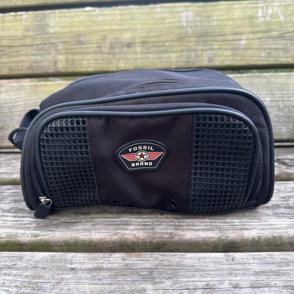 Vintage Fossil Brand Mens‎ Black Canvas Toiletry Bag Dopp Shaving Kit Travel Bag